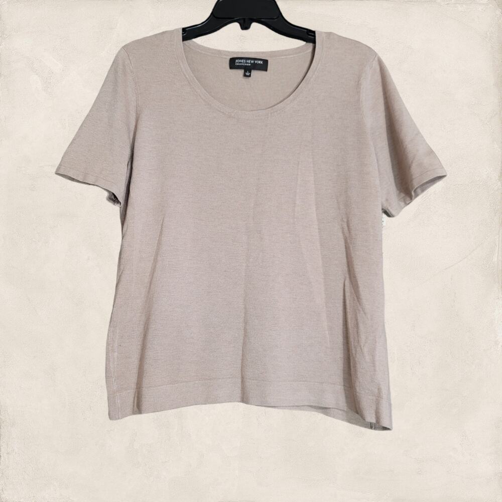 Jones New York Collection Tan Scoop Neckline Short Sleeve Top Size Large